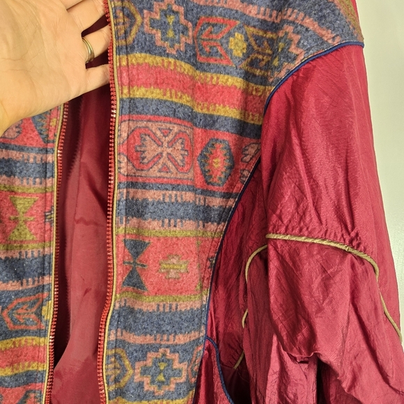 Vintage‎ Westside Connection 90s Aztec Burgundy Blue Windbreaker Long Sleeve - Picture 7 of 17